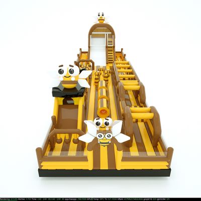 Bee Inflatable Obstacles Course 큰 슬라이드와 함께 노란색 갈색