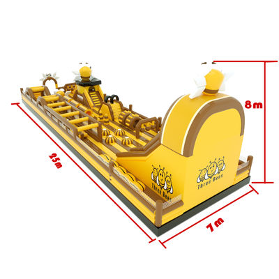 Bee Inflatable Obstacles Course 큰 슬라이드와 함께 노란색 갈색