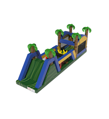 열대 팽창식 놀이터: 재미있는 장애물 코스 정글 야자수 테마