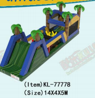 열대 팽창식 놀이터: 재미있는 장애물 코스 정글 야자수 테마